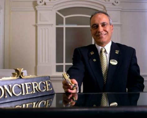 Concierge desk with refined Scandinavian design and warm detailing